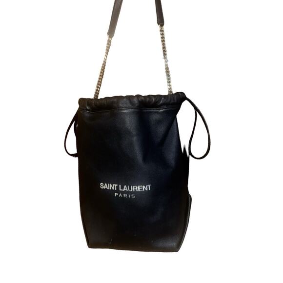 Yves Saint Laurent Black Leather Teddy Bucket Bag W Interior Snap Pouch W COA - Picture 4 of 13